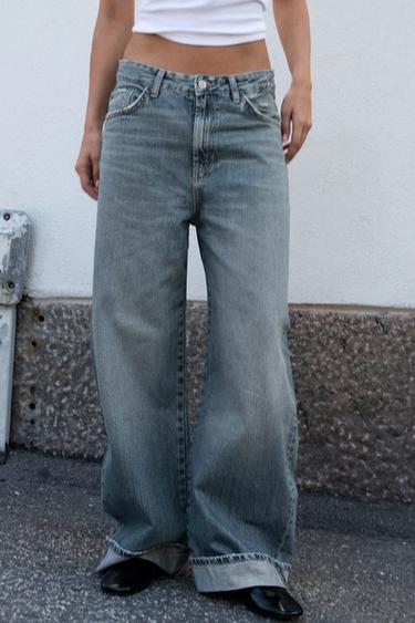 TRF MID-WAIST BAGGY FOLDED JEANS - Blue by Zara