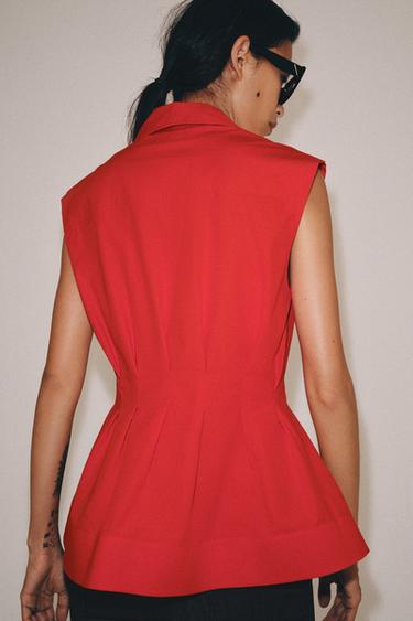 ZW COLLECTION PLEATED SLEEVELESS SHIRT - Intense red by Zara - Image 2