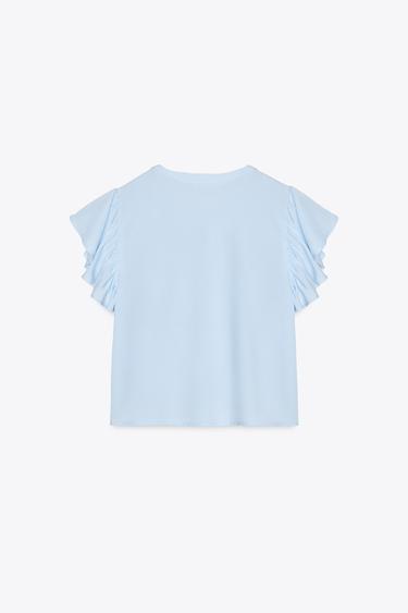 CHEMISE MANCHES COURTES VOLANT - Bleu clair de Zara - Image 6