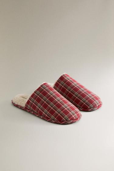 WARM CHECK SLIPPERS - Red by Zara - Image 1
