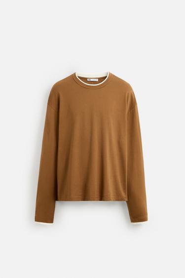 CAMISETA CUELLO CONTRASTE LIMITED EDITION - Terracota de Zara - Imagen 0