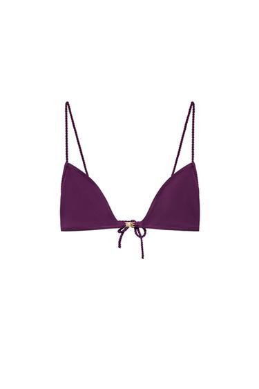 Zara METALLIC DETAIL TRIANGLE BIKINI TOP - Eggplant