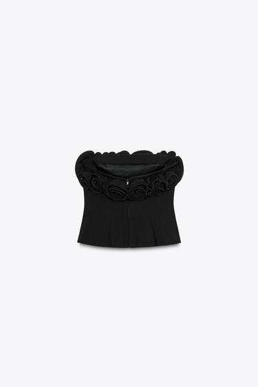 TOP BUSTIER FLEURS - Noir de Zara - Image 3