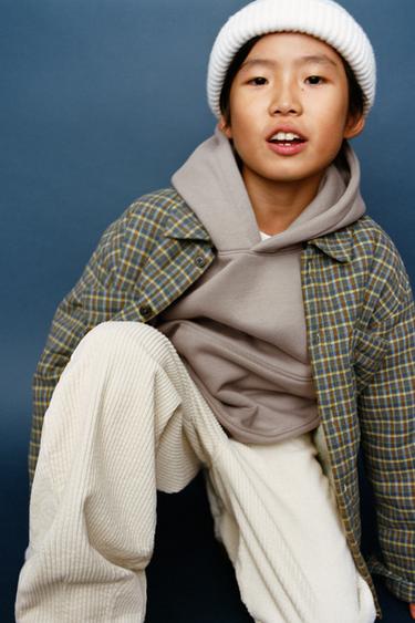 CHECK OVERSHIRT WITH FAUX SHEARLING - Blue by Zara