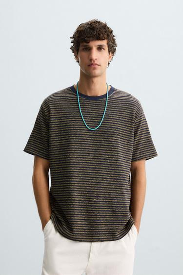 STRIPED JACQUARD T-SHIRT - Navy blue by Zara - Image 1