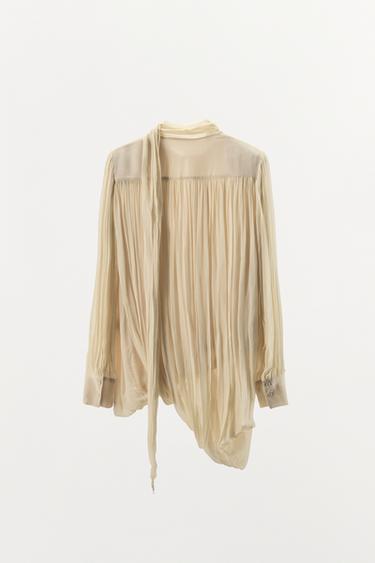 ZW COLLECTION LIMITED EDITION DRAPED BLOUSE WITH SHOULDER PADS - Ivory by Zara - Image 5