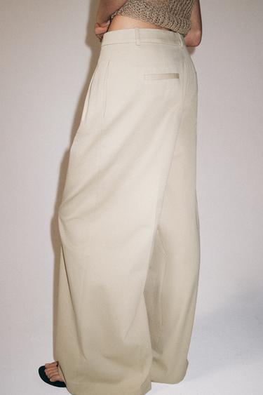 ZW COLLECTION PLEATED WIDE-LEG TROUSERS - Ecru by Zara - Image 2