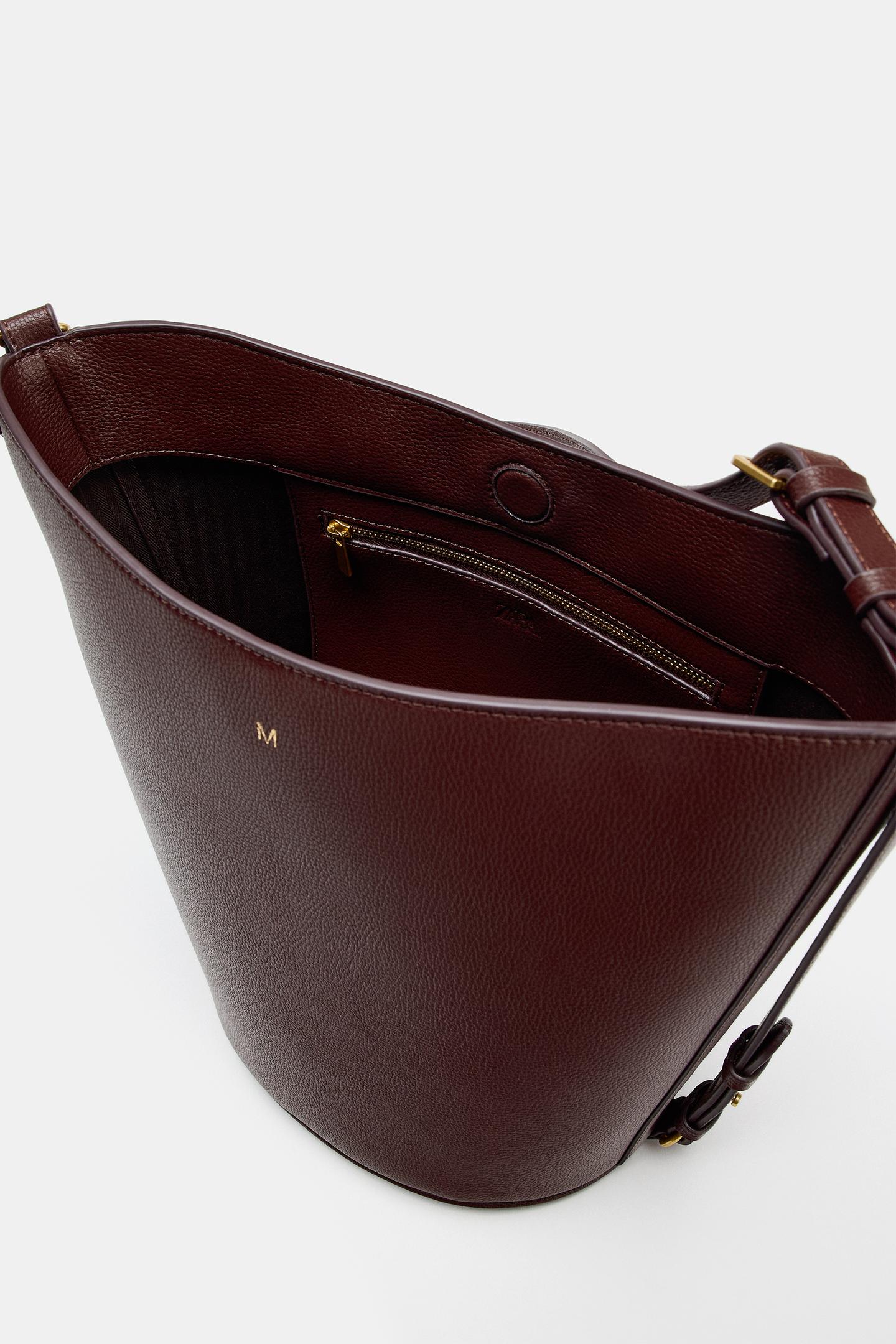 Женская сумка Zara Buckle Detail Bucket, цвет: Бордовый красный — фото 7