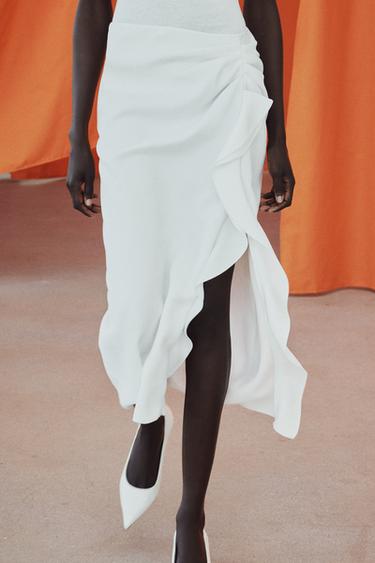JUPE MI-LONGUE VOLANT ZW COLLECTION - Blanc de Zara - Image 3