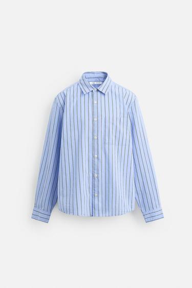 Zara STRIPED RELAXED FIT SHIRT - Sky blue