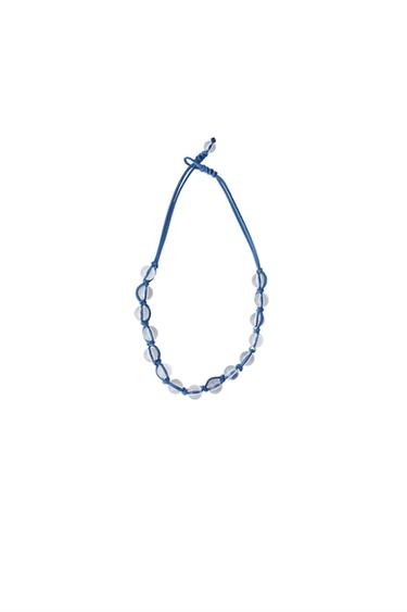 CORD NECKLACE WITH BEADS - Ink blue by Zara