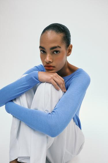 PULL BASIQUE EN MAILLE FINE - Bleu chiné de Zara - Image 3