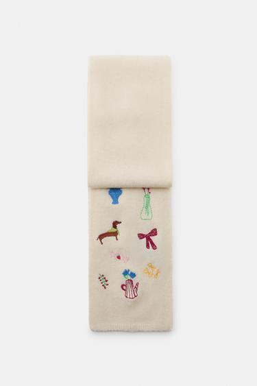 ÉCHARPE EN MAILLE BRODÉE - Écru de Zara - Image 4