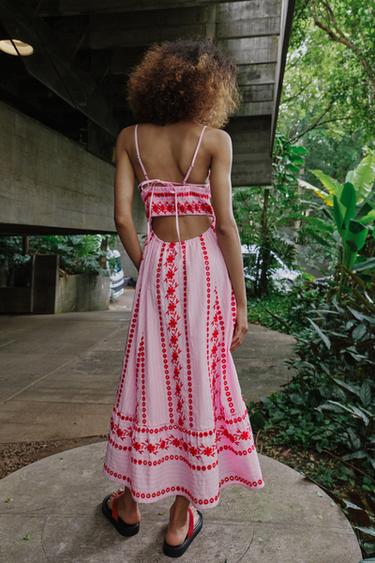 ROBE MIDI À BRODERIES PERFORÉES - Rose de Zara - Image 4