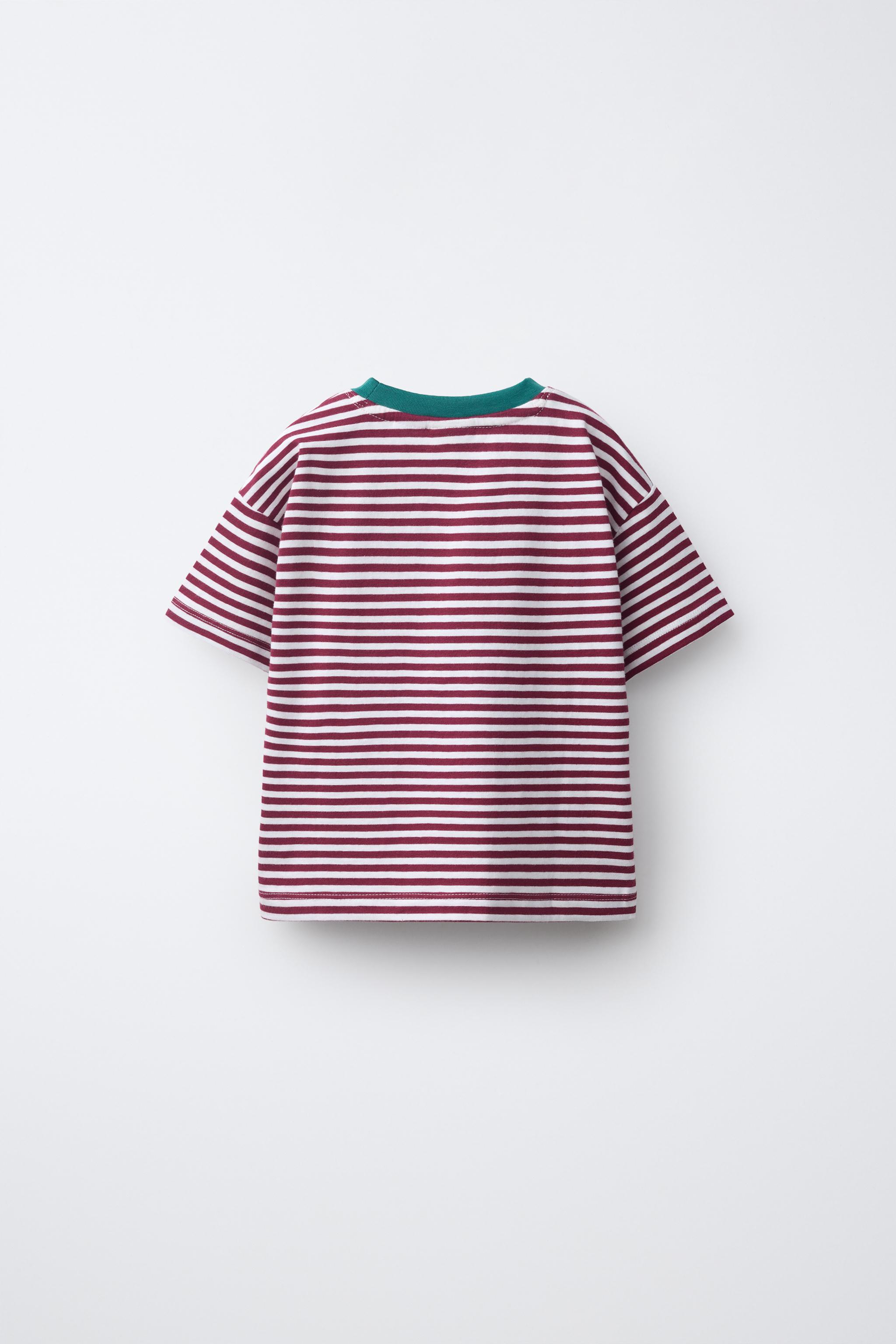 STRIPED CONTRAST NECK T-SHIRT — White / Maroon