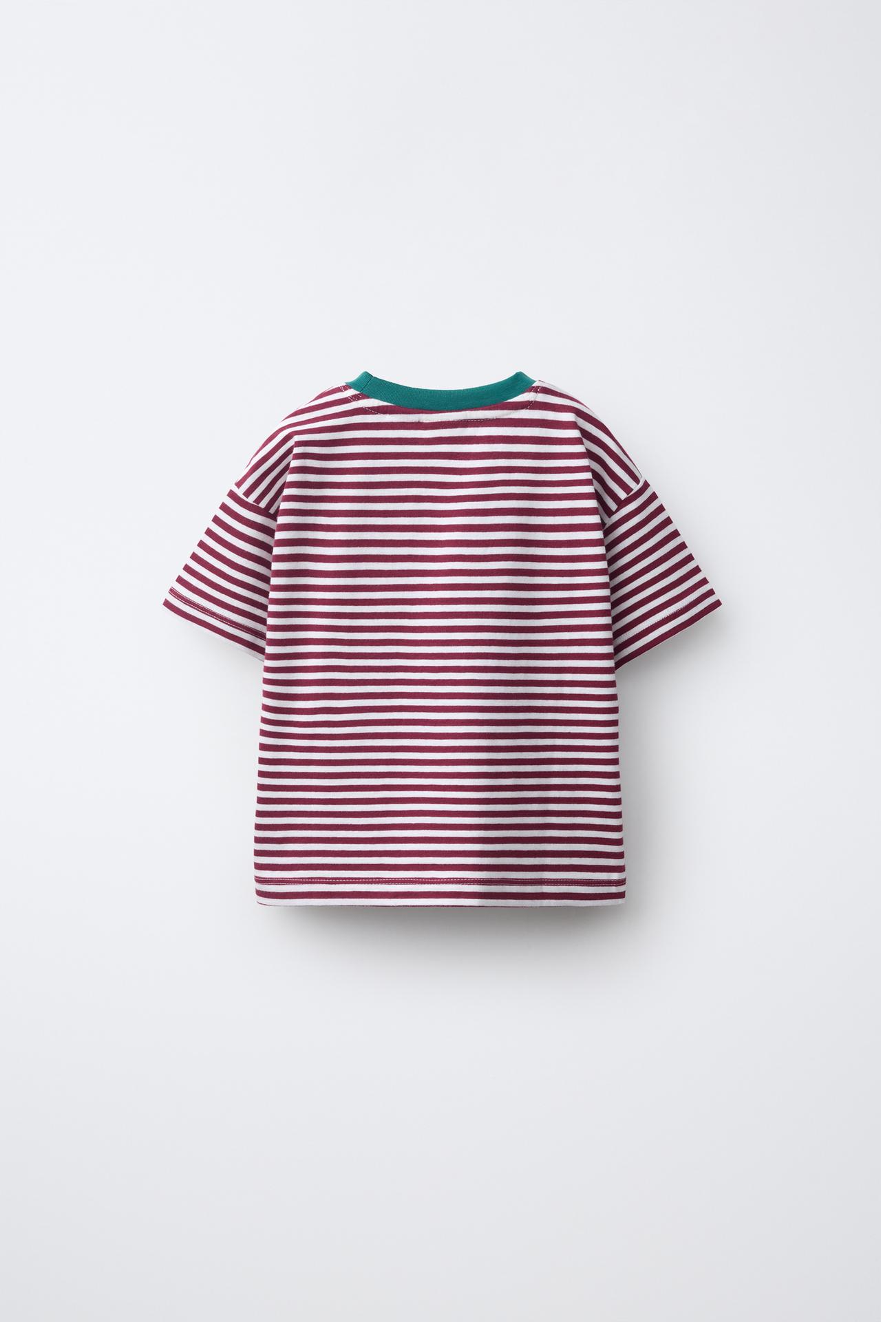STRIPED CONTRAST NECK T-SHIRT — White / Maroon