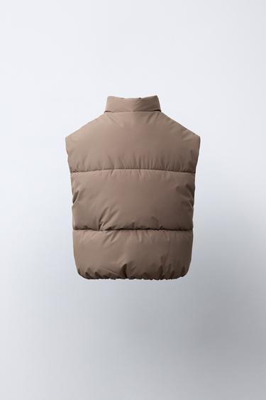 WATER-REPELLENT PUFFER GILET - Brown / Taupe by Zara