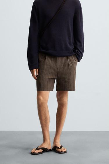 ШОРТЫ-БЕРМУДЫ REGULAR FIT В ПОЛОСКУ — КОРИЧНЕВЫЙ от Zara