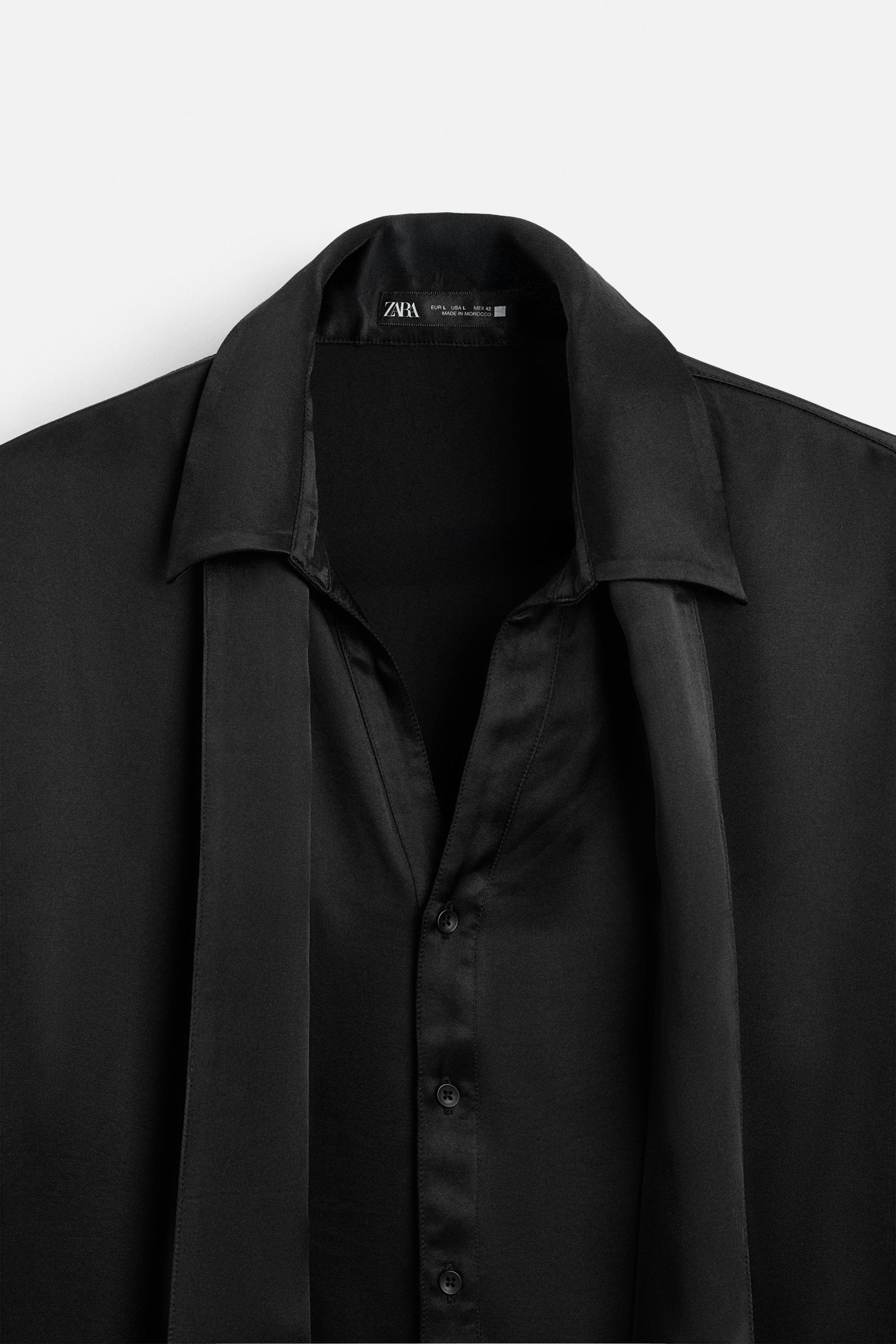 リボン付きフルイドシャツ - ブラック | ZARA Japan / 日本