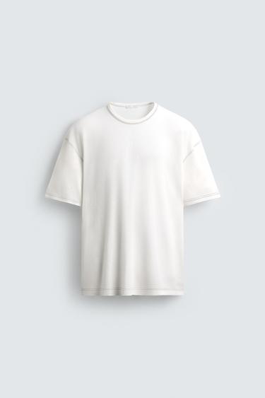 CONTRAST TOPSTITCH T-SHIRT - White by Zara
