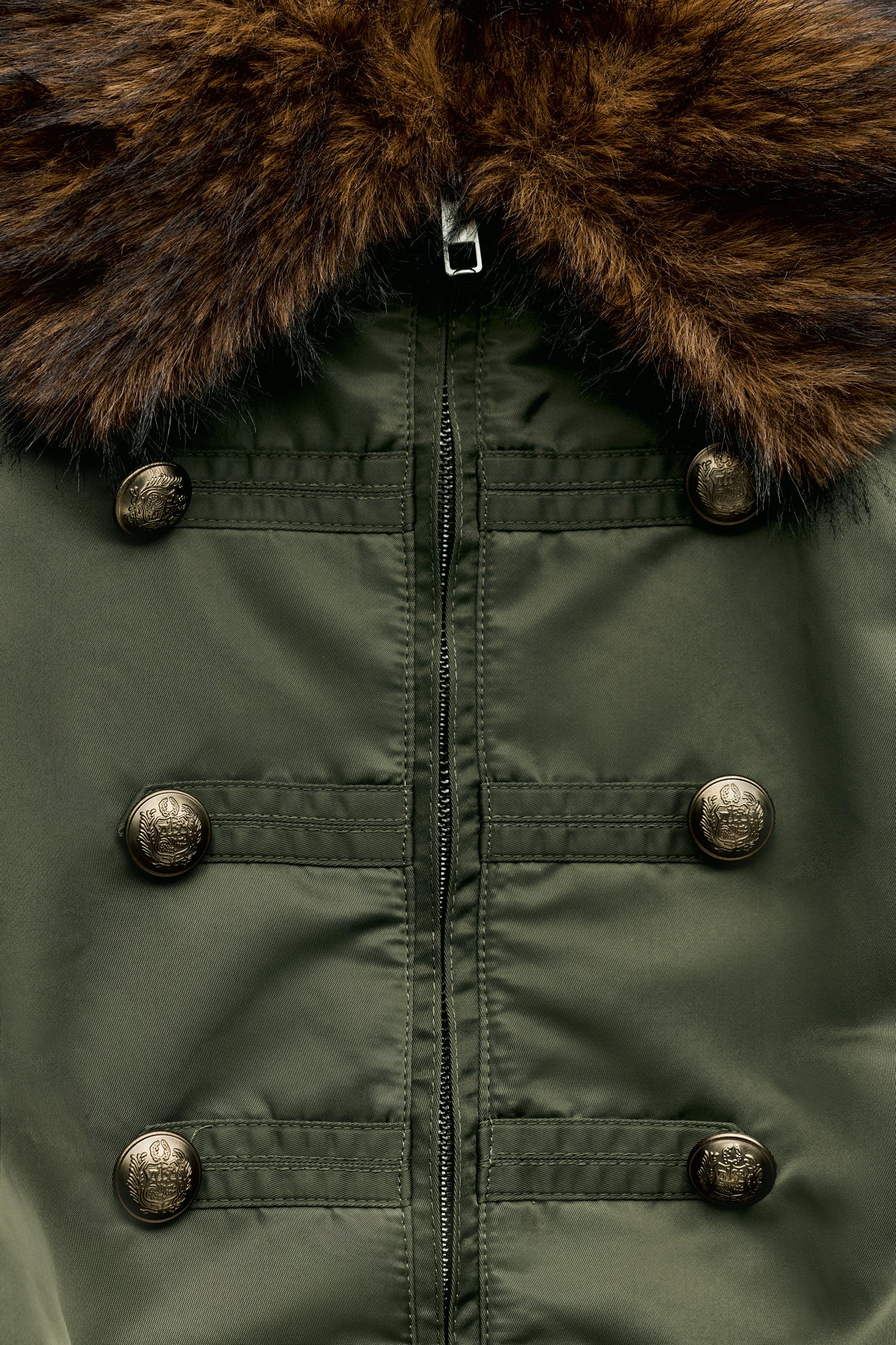 BLOUSON BOMBER NYLON À COL EFFET FOURRURE ZW COLLECTION