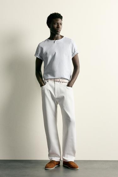 HEMP AND COTTON HENLEY SHIRT - Light sky blue by Zara