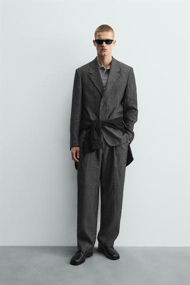 100% LINEN SUIT TROUSERS - Grey marl by Zara - Image 0