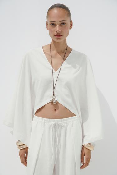 KIMONO CAPE ASYMÉTRIQUE - Blanc cassé de Zara