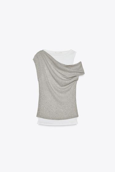 ASYMMETRIC DOUBLE T-SHIRT - Grey marl by Zara