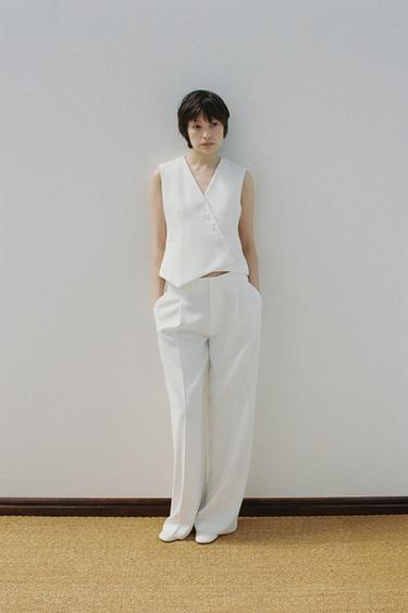 ZW COLLECTION WIDE-LEG DARTED TROUSERS - Ecru by Zara - Image 0