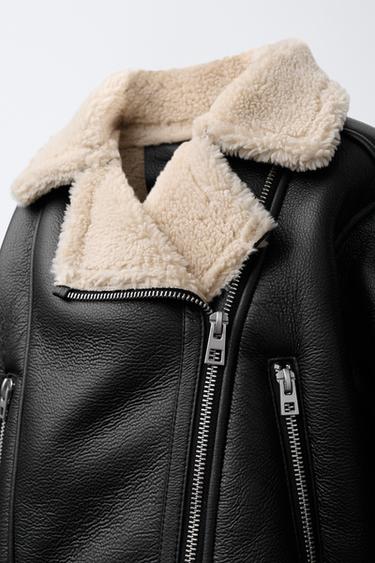 FAUX LEATHER JACKET WITH FAUX SHEARLING - Black by Zara - Image 4