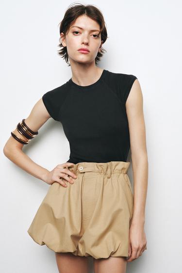 Zara WASHED COTTON T-SHIRT - Charcoal