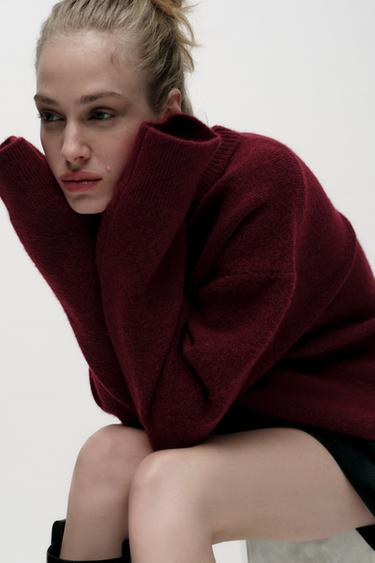 EINFARBIGER STRICKPULLOVER - Burgundrot von Zara