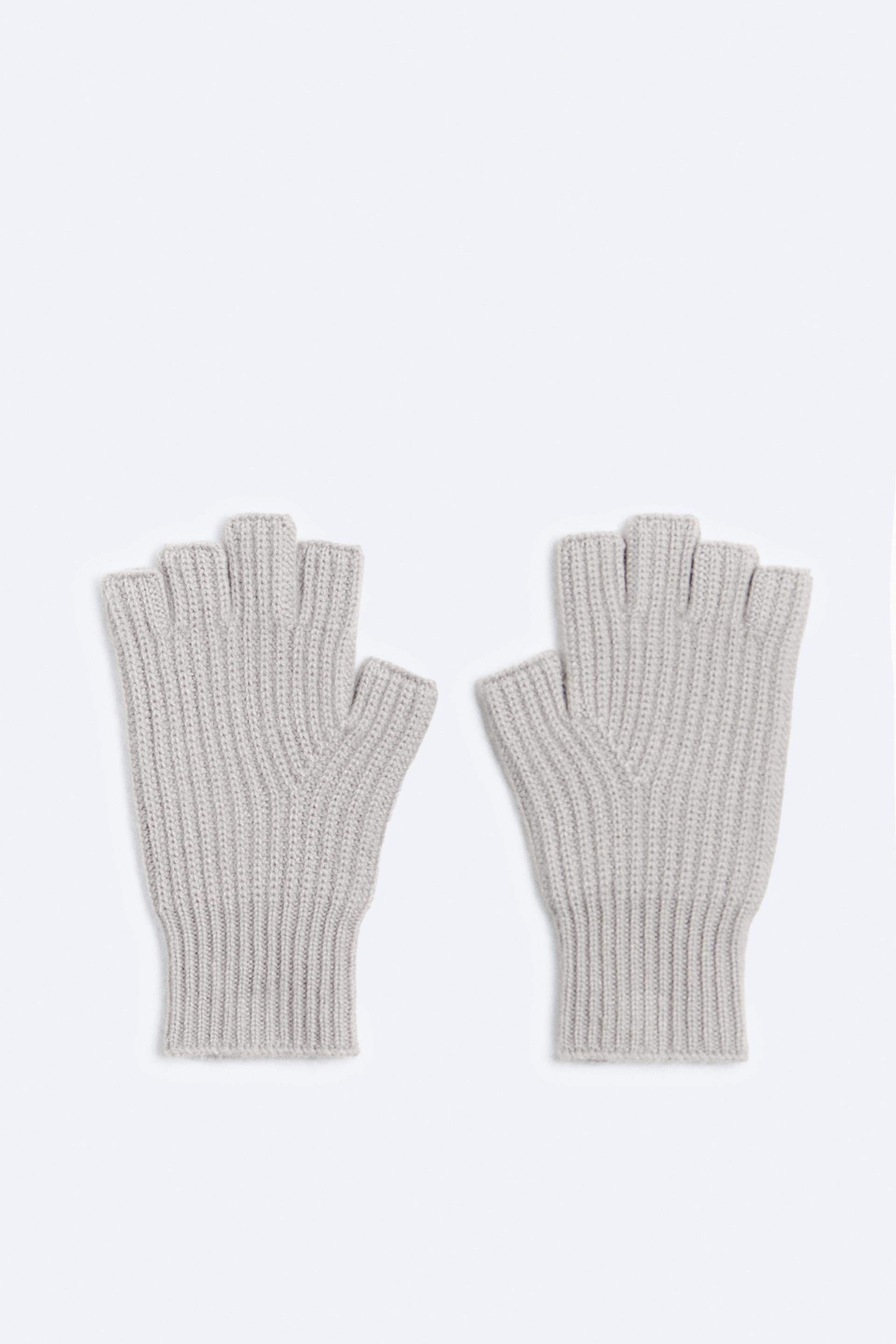 100% CASHMERE FINGERLESS GLOVES - taupe brown