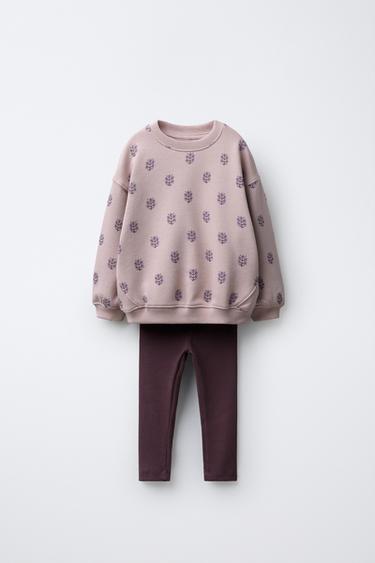CONJUNTO SUDADERA ESTAMPADA Y LEGGING RIB - Rosado de Zara
