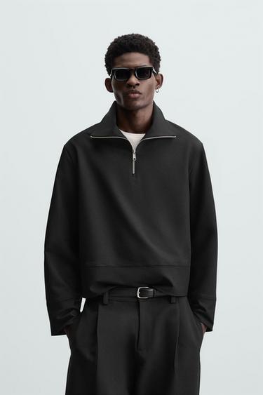 Zara TECHNICAL QUARTER-ZIP SWEATSHIRT - Black