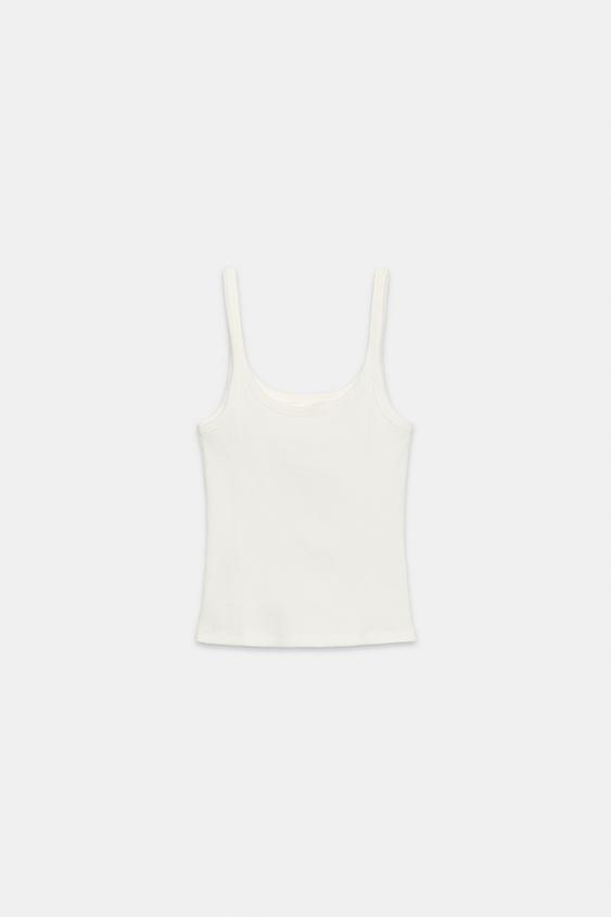 CAMISETA TIRANTES FINOS - Blanco roto de Zara - Imagen 0