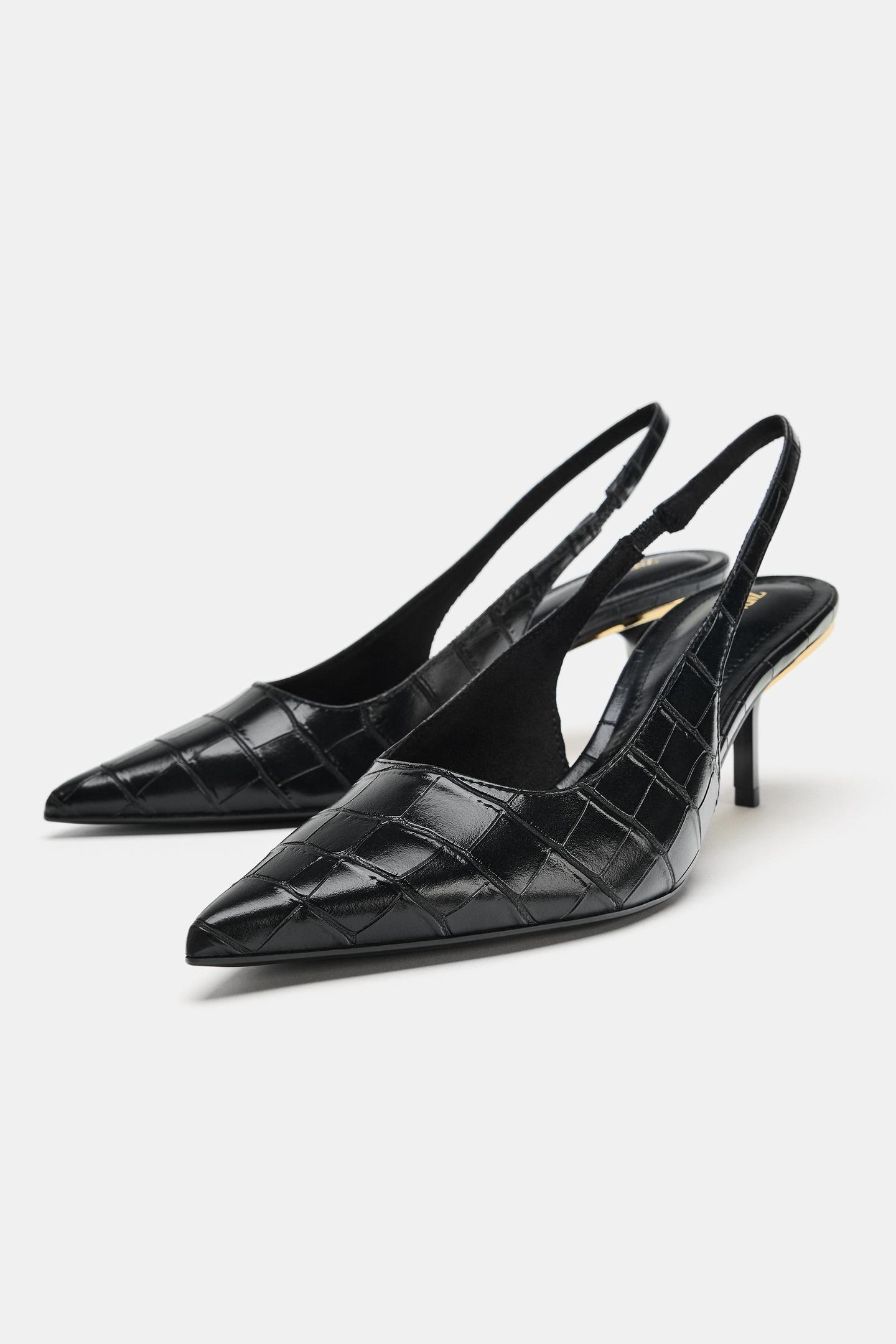 Женские туфли Zara Textured Slingback, цвет: Чёрный — фото 4