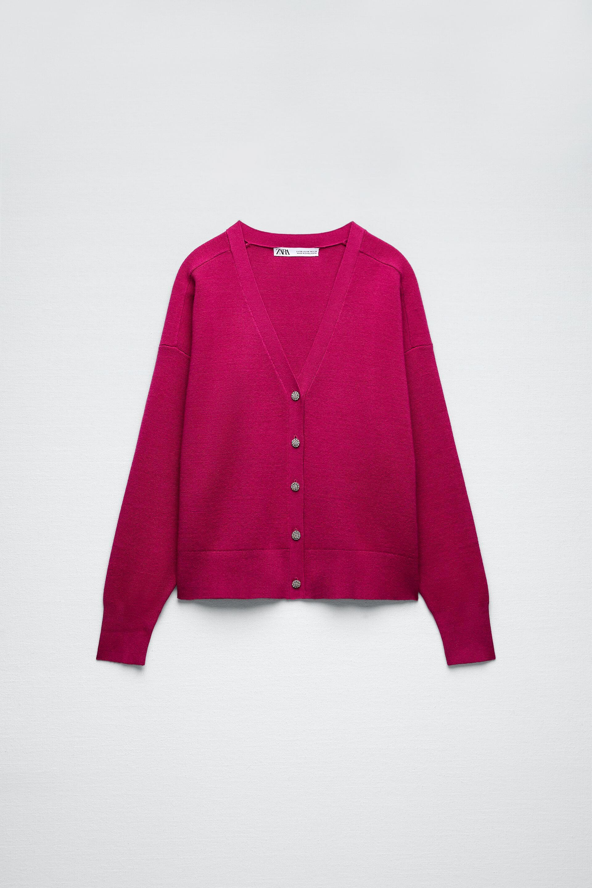 ZARA orders BLOGGER FAVORITE JEWEL BUTTON KNIT CARDIGAN FUCHSIA