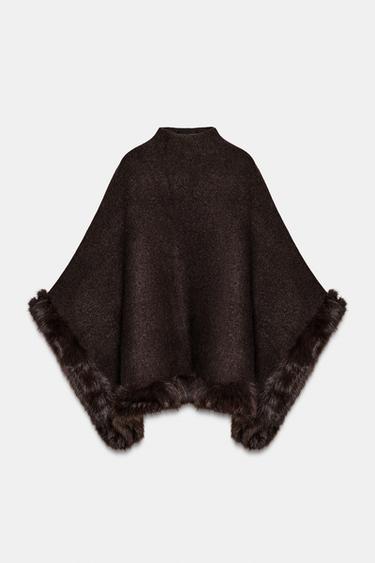PONCHO CAPA PUNTO EFECTO PELO - Visón oscuro de Zara