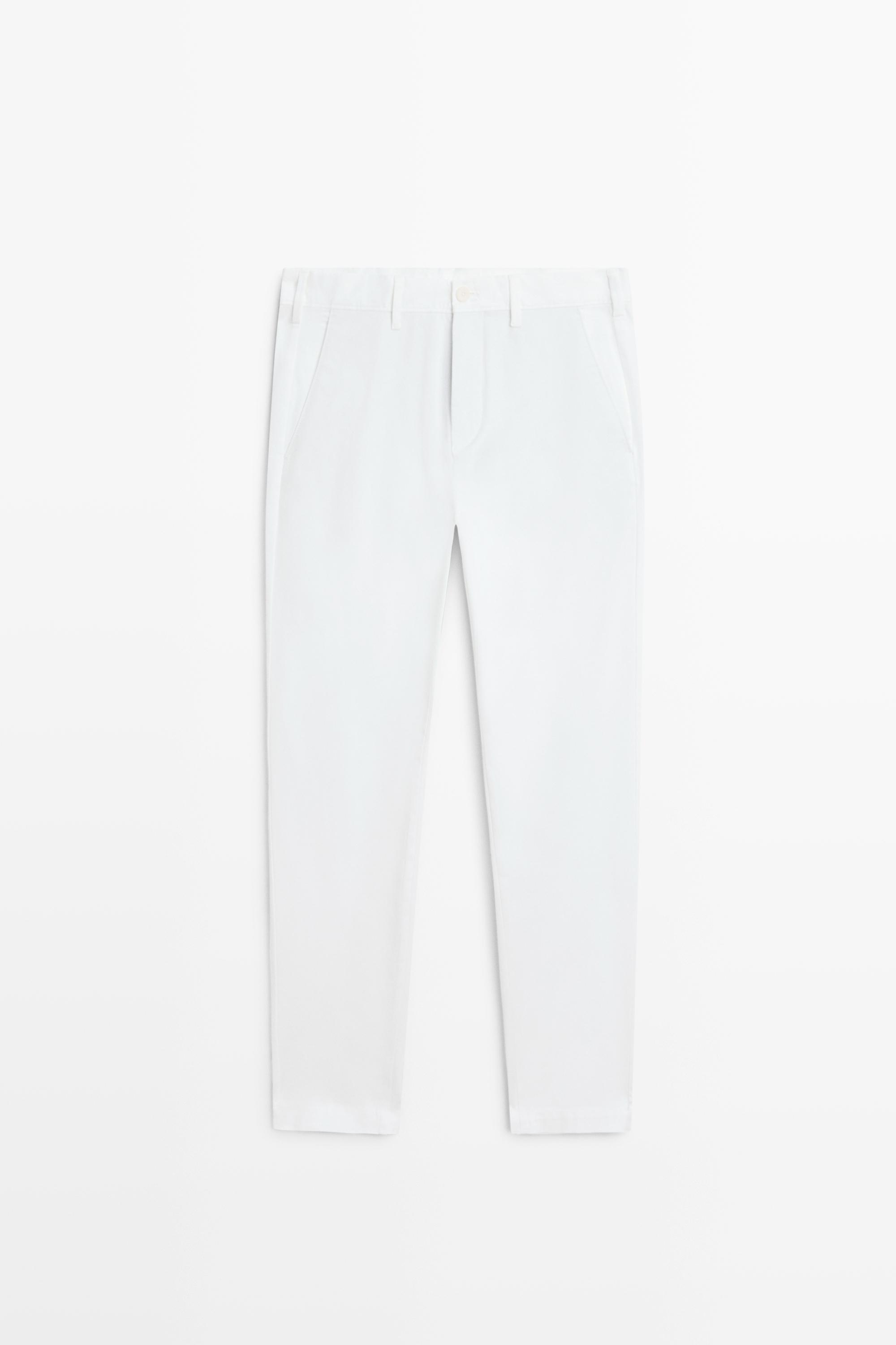 Cotton blend slim fit pants — Oyster-white