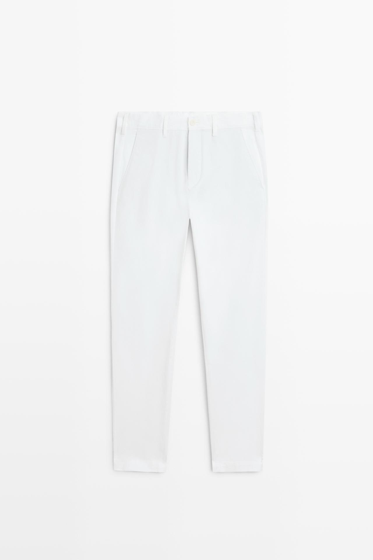 Cotton blend slim fit pants — Oyster-white