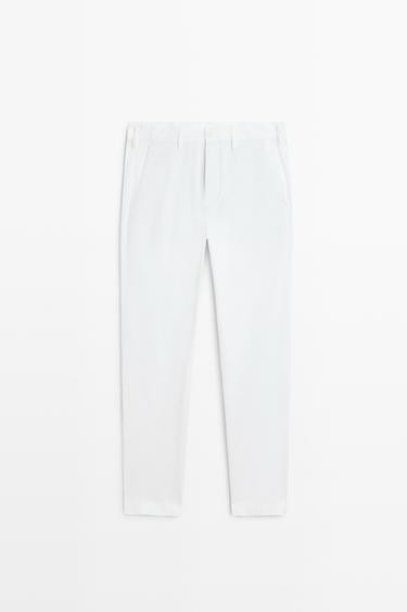 Zara Cotton blend slim fit pants - Oyster-white