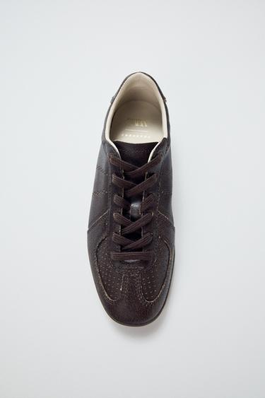 Zara LEATHER SNEAKERS - Brown
