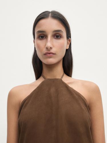 Zara Suede leather halter mini dress - Brandy