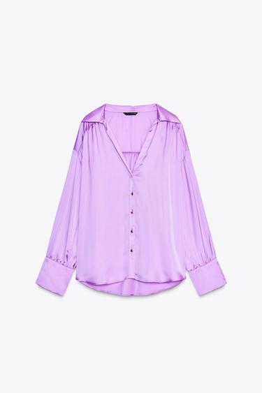 Zara SATIN EFFECT TOP WITH BACK BOW - Mauve