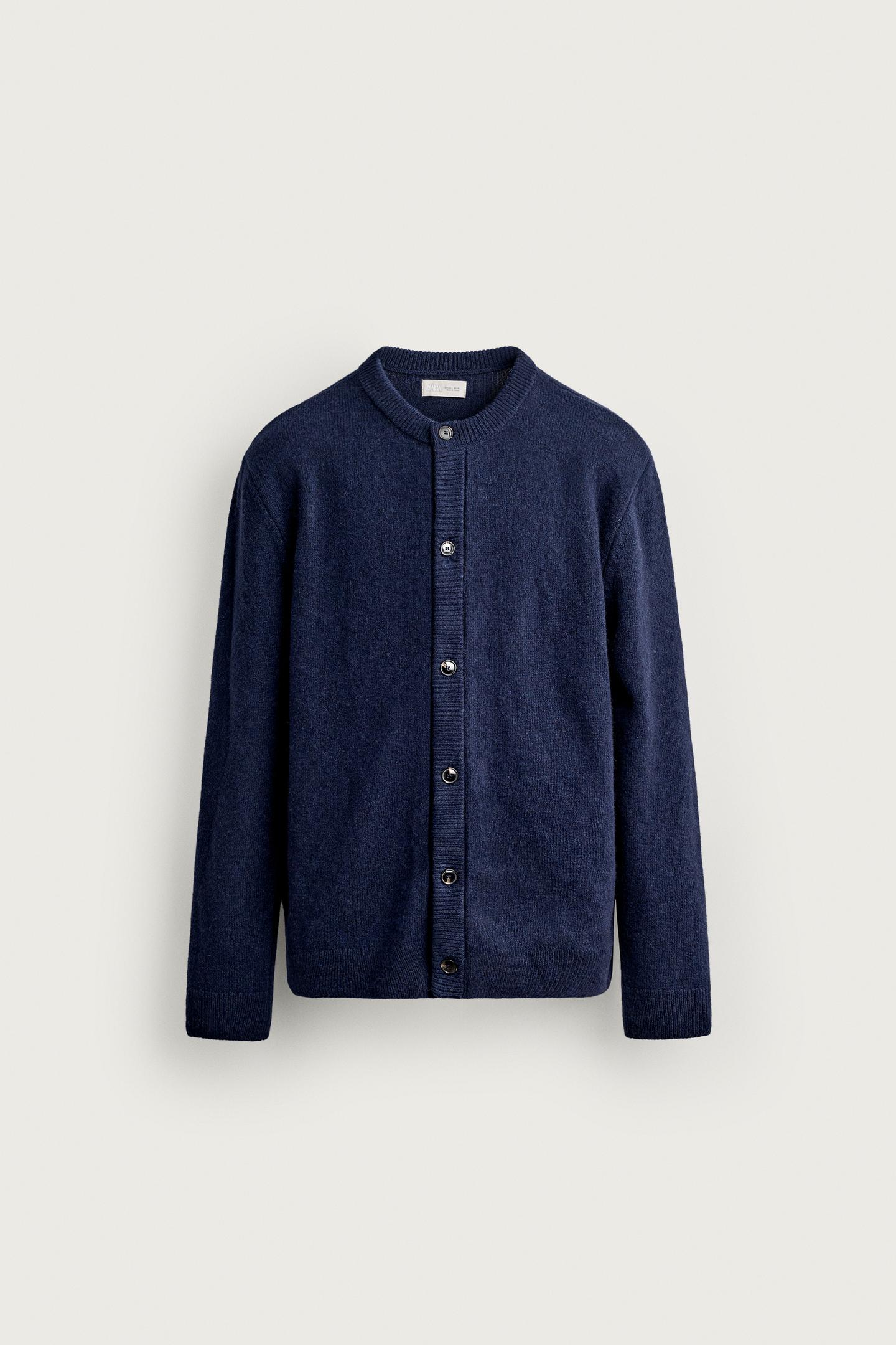 Мужской кардиган Zara Wool Blend Regular Fit, цвет: Синий — фото 7