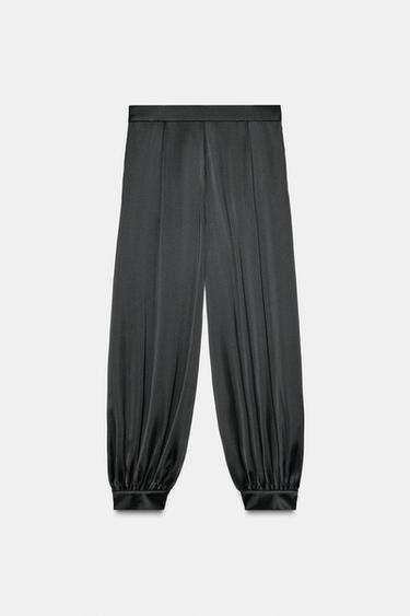 PANTALON SATINÉ BOUFFANT À PLIS - Noir de Zara - Image 1