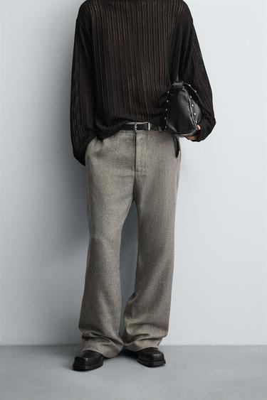 TEXTURED FLARE FIT TROUSERS - Grey / Beige by Zara
