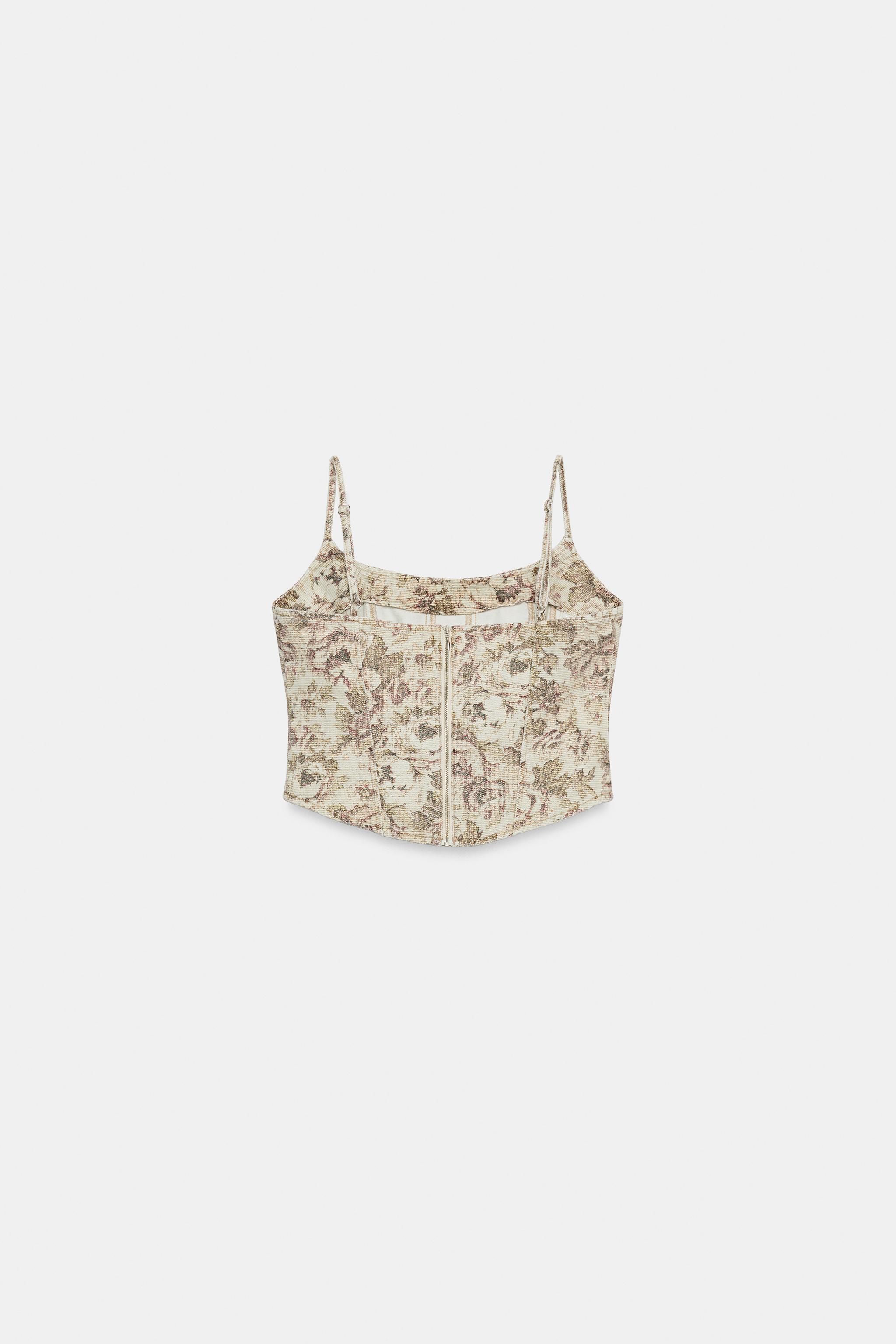 Z1975 FLORAL PRINT DENIM CROP TOP